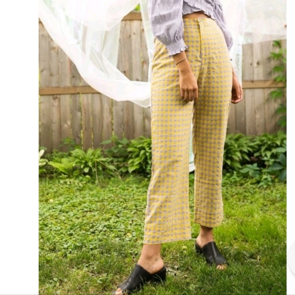 Anthropologie Yellow Violet Gingham Straight-Leg Pants - Women - Picture 2 of 13